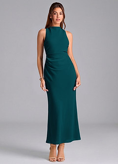 Azazie Evadne Bridesmaid Dresses Pine Sheath Pleated Chiffon Dress image3