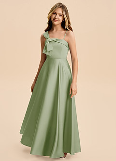 Azazie Aria Junior Dusty Sage A-Line Pleated Stretch Satin Dress image6