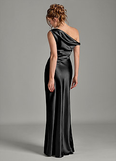 Azazie Emerson Bridesmaid Dresses Black Mermaid Off the Shoulder Metallic Satin Dress image2