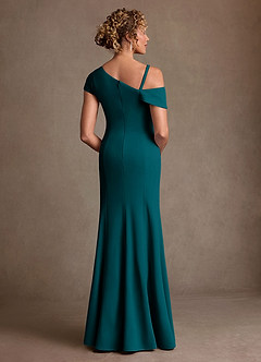Azazie Rachael Final Sale Dusty Blue Sheath Off the Shoulder Stretch Crepe Dress image3