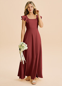 Azazie Bondi Junior Terracotta A-Line Side Slit Stretch Satin Dress image4