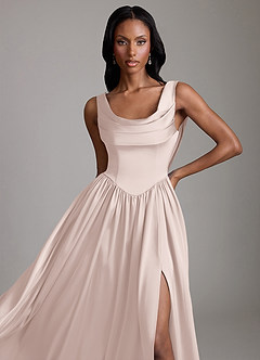 Azazie Novi Bridesmaid Dresses Blushing Pink A-Line with Pockets Stretch Satin Dress image3