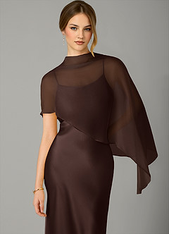 Azazie Jaleesa Bridesmaid Dresses Ganache A-Line High Neck Stretch Satin Dress image2