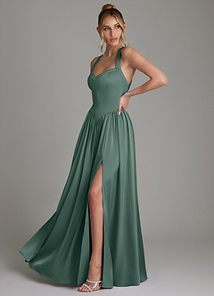 Azazie Francis Bridesmaid Dresses Eucalyptus A-Line Corset Stretch Satin Dress image5