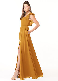 Azazie Jinny Bridesmaid Dresses Butterscotch A-Line Square Neckline Ruched Chiffon Dress image3
