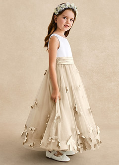 Azazie Vi Flower Girl Dresses Champagne A-Line Sleeveless Tulle Dress image7