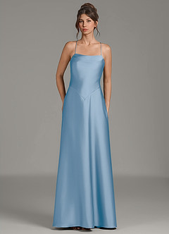 Azazie Eris Bridesmaid Dresses Powder Blue A-Line Pleated Stretch Satin Dress image1