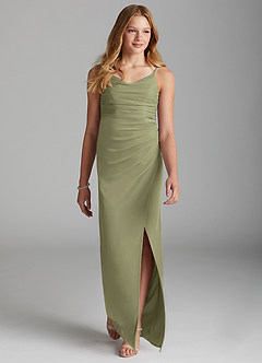 Azazie Deandra Junior Pistachio Sheath Mesh Dress image3