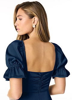 Azazie Harlie Final Sale Dark Navy A-Line Sweetheart Neckline Stretch Satin Dress image5