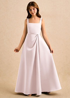 Azazie Emiko Girls Formal Flower Girl Dresses Blushing Pink A-Line Pleated Matte Satin Dress image4