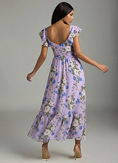 Azazie Anaya Vestidos de madrinha de casamento Vestido Floral Lilás de Chiffon de Linha A com Decote Coração image2