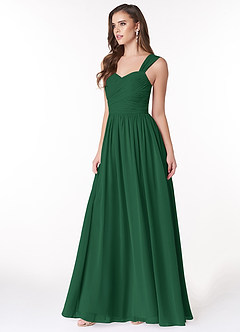 Azazie Zapheira Vestidos de damas de honor Vestido de Verde Oscuro de Gasa de Corte en A con Volante image3