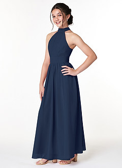 Azazie Iman Junior Dark Navy A-Line Pleated Chiffon Dress image3