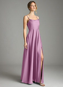 Azazie Elle Vestidos de damas de honor Vestido de Glicinia de Satén Elástico de Corte en A con Plisado image4