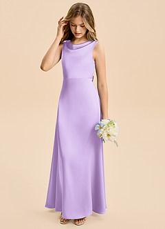 Azazie Kiki Junior Lilac A-Line Bow Stretch Satin Dress image4