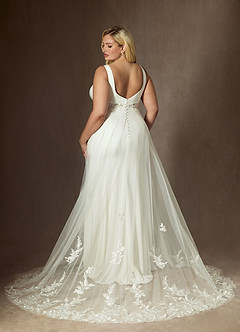 Azazie Ebony Abiti da Sposa Abito A-Line in Raso con Retro in Crepe Lustrini Crema image9