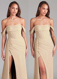 Azazie Amyra Vestidos de damas de honor Vestido de Champán de Gasa de Corte Recto Convertible con Vestidos sin tirantes image9