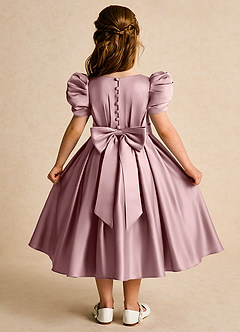 Azazie Miriam Flower Girl Dresses Dusty Rose Ball-Gown Pleated Matte Satin Dress image1