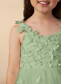Azazie Ceres Flower Girl Dresses Dusty Sage Ball-Gown Lace Tulle Dress image3