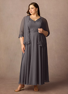 Azazie Devana Mother of the Bride Dresses Steel Grey A-Line Sequins Chiffon Dress image7
