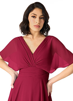 Azazie Pamela Bridesmaid Dresses Burgundy A-Line V-Neck Pleated Chiffon Dress image4