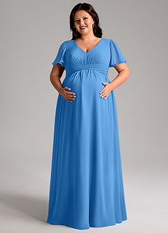 Azazie Verna Brautjungfernkleider für Schwangere A-Linie V-Hals Gerüscht Chiffon Bodenlänge Kleid image11