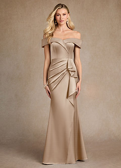 Azazie Laredo Kleider für die Brautmutter Meerjungfrau-Linie Schulterfrei Stretch-Satin Kleid Taupe image1