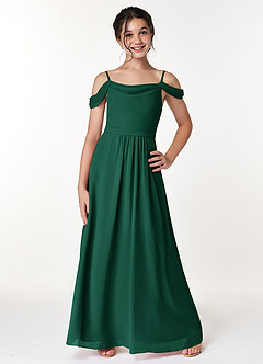 Azazie Alivia Junior Emerald A-Line Off the Shoulder Chiffon Dress image1