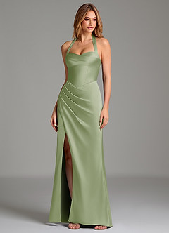 Azazie Serenity At-home Try On Dresses Dusty Sage Mermaid Sweetheart Neckline Stretch Satin Dress image4