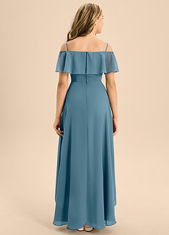 Azazie Maggie Junior A-Linie Schulterfrei Chiffon Kleid Bermudablau image2