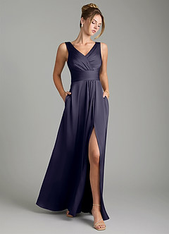 Azazie Karina Bridesmaid Dresses Stormy A-Line Pleated Stretch Satin Dress image1