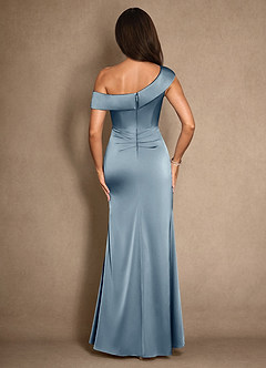 Azazie Hamptons Mother of the Bride Dresses Dusty Blue A-Line Pleated Stretch Satin Dress image2