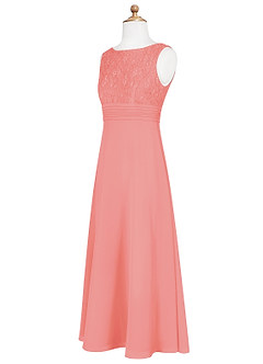 Azazie Snow Junior Coral A-Line Lace Chiffon Dress image9