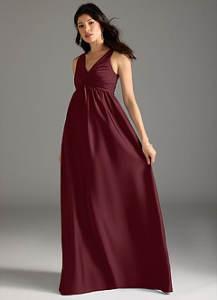 Azazie Yetta Maternity Bridesmaid Dresses A-Line Pleated Stretch Satin Floor-Length Dress image6