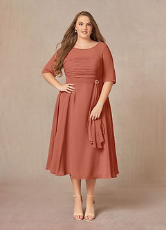 Azazie Naomi Mother of the Bride Dresses Clay A-Line Boatneck Pleated Chiffon Dress image10