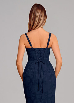 Azazie Aubrey Brautjungfernkleider Meerjungfrau-Linie Schleifen Blumen-Burnout Kleid Dunkelmarine image2