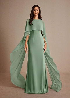 Azazie Milfred Mère de la mariée Robes Robe Fourreau en Satin extensible Col de bateau Matcha image1