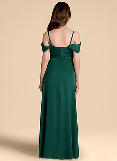 Azazie Kaitlynn Junior Emerald A-Line Off the Shoulder Stretch Satin Dress image2