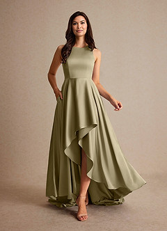 Azazie Niles Mother of the Bride Dresses Moss Green A-Line Trains Stretch Satin Dress image6