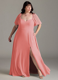 Azazie Chloe Bridesmaid Dresses Coral A-Line Sweetheart Neckline Chiffon Dress image9