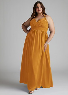 Azazie Ashia Brautjungfernkleider A-Linie Plissee Chiffon Kleid Butterscotch image7