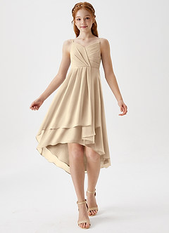 Azazie Mariam Junior Champagne A-Line Pleated Chiffon Dress image3