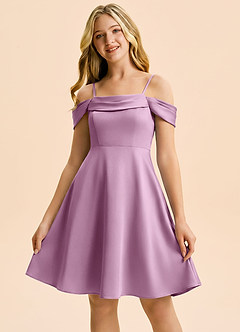 Azazie Anselie Junior Wisteria A-Line Off the Shoulder Stretch Satin Dress image5