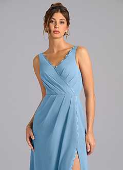 Azazie Bernice Bridesmaid Dresses Steel Blue A-Line Pleated Chiffon Dress image7