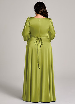 Azazie Leonia Jurken voor bruidsmeisjes Jurk van Stretch Satijn met A-Lijn Lange mouw Citroengras image13