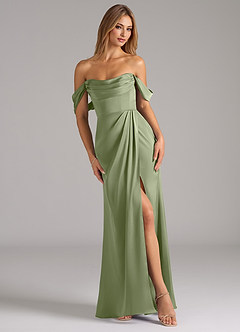Azazie Johana Bridesmaid Dresses Pistachio Mermaid Off the Shoulder Stretch Satin Convertible Dress image1