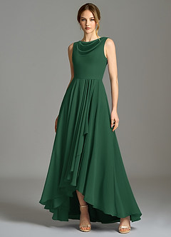 Azazie Wonderland Bridesmaid Dresses Dark Green A-Line Pleated Chiffon Dress image1