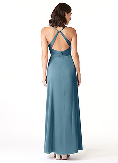 Azazie Geanna Bridesmaid Dresses Bermuda Sheath V-Neck Pleated Stretch Satin Dress image2