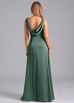 Azazie Karina Bridesmaid Dresses Eucalyptus A-Line Pleated Stretch Satin Dress image6