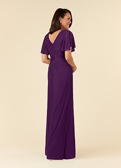 Azazie Emmeline Mother of the Bride Dresses Grape A-Line V-Neck Pleated Mesh Dress image4